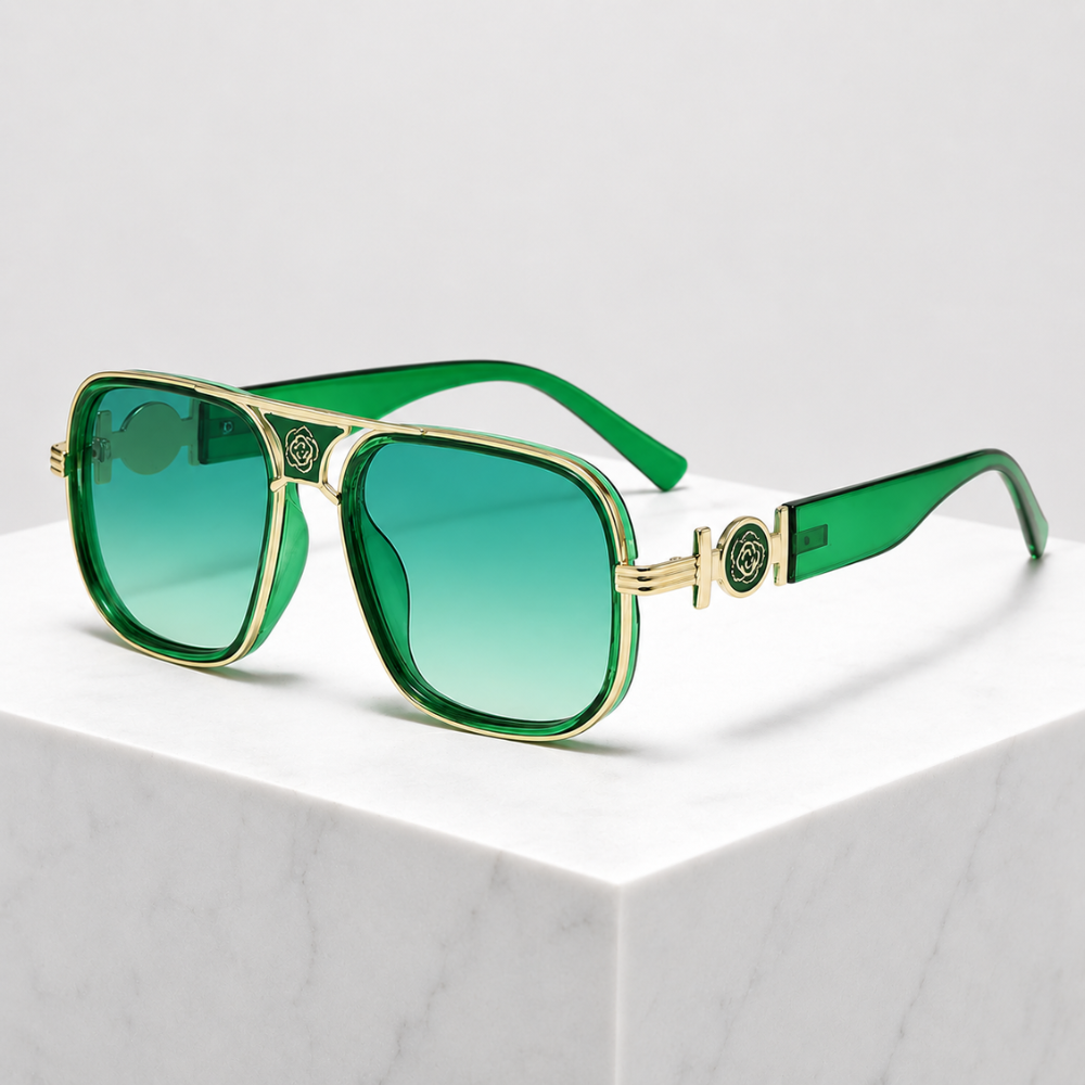 Women's green floral sunglasses back view — statement — Deidra Aviator Sunglasses — Oscar Blackwood