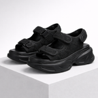 Women's black sandals close-up — versatile — Lizzie Chunky Sandals — Oscar Blackwood