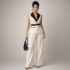 Women's white pants front view — elegant — Angela Formal 2-Piece Set — Oscar Blackwood