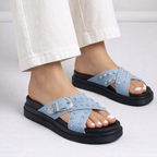 Women's blue sandals color detail — versatile — Cindy Buckle Sandals — Oscar Blackwood