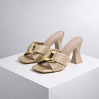 Women's gold heels side view — elegant — Claudia High Heel Sandals — Oscar Blackwood