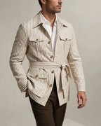 Men's striped jacket side view — outerwear — Leo Vanderbilt Jacket — Oscar Blackwood