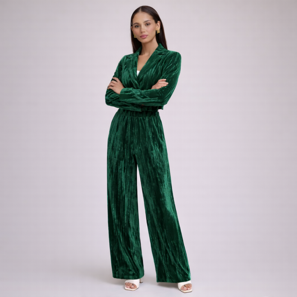 Women's silk sets back view — versatile — Djuna Velvet 2 Piece Set — Oscar Blackwood