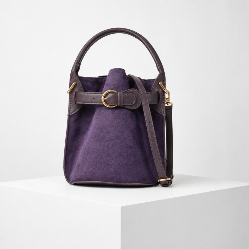 Women's purple suede bag alternate angle — everyday — Celeste Bucket Bag — Oscar Blackwood