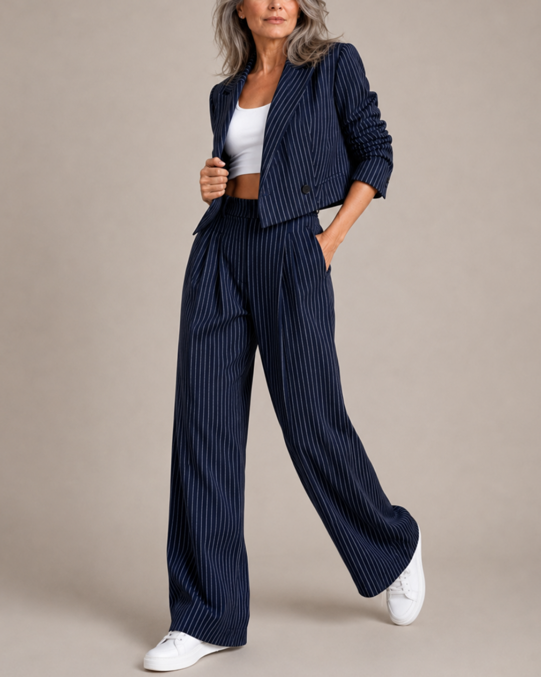 Women's pants close-up — versatile — Mancini Pinstripe Set for every occasion — Oscar Blackwood