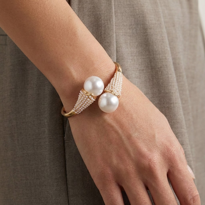 Women's jewelry side view — versatile — Aura Pearl Bangle for every occasion — Oscar Blackwood