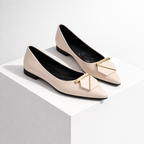 Women's beige shoes side view — versatile — Cynthia Point Toe Flat Shoes — Oscar Blackwood