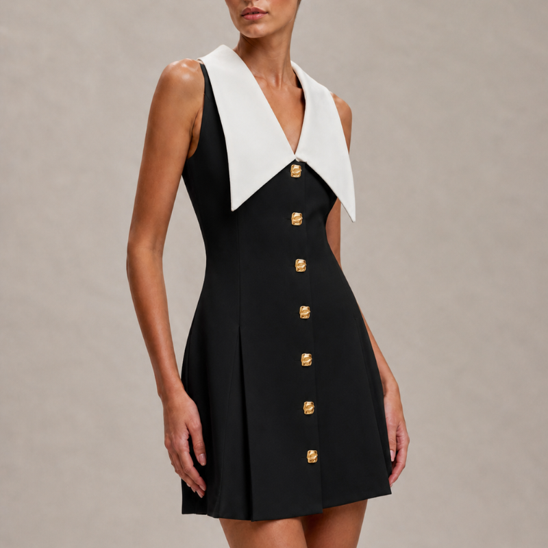 Women's black dress back view — chic — Pixie Mini Dress for every occasion — Oscar Blackwood