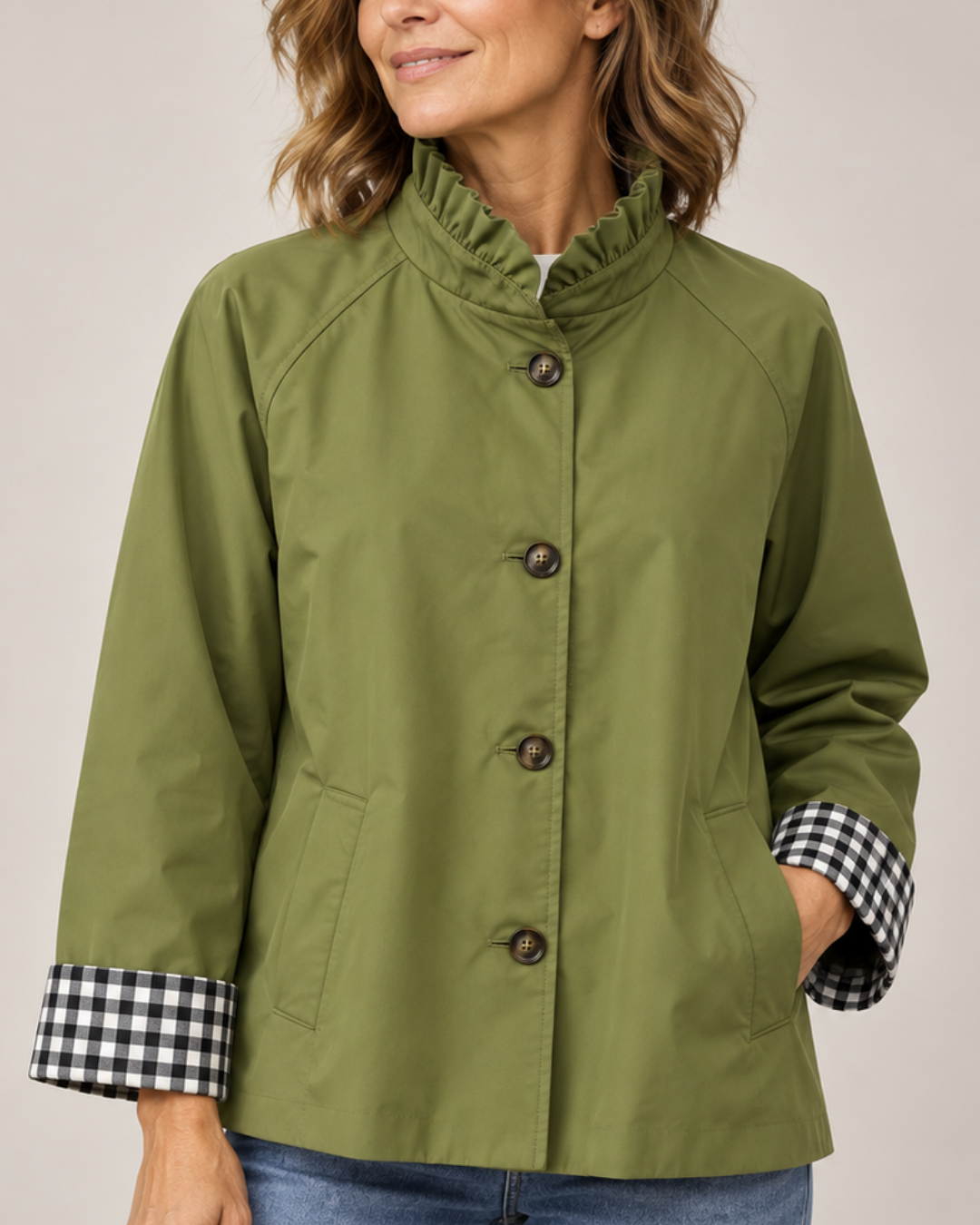 Women's green plaid jacket alternate angle — outerwear — Audrey Plaid Jacket — Oscar Blackwood