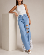Women's lace jeans back view — casual — Sabrina Rhinestone Heart Jeans — Oscar Blackwood