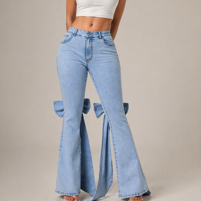 Women's denim jeans alternate angle — casual — Kimberly Bow Jeans — Oscar Blackwood