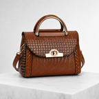 Women's brown handbag side view — everyday — Valentina Croc Handbag — Oscar Blackwood