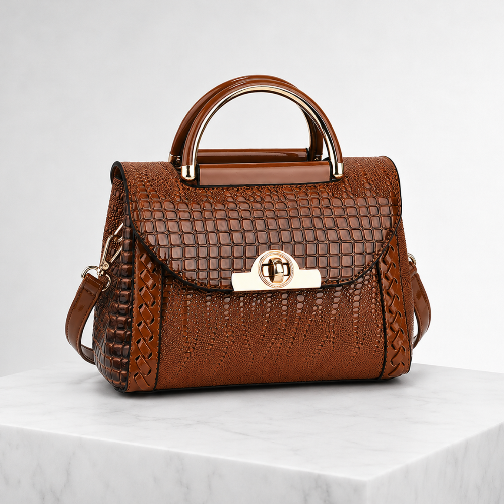 Women's brown handbag side view — everyday — Valentina Croc Handbag — Oscar Blackwood
