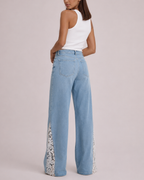 Women's lace jeans detail view — casual — Sabrina Rhinestone Heart Jeans — Oscar Blackwood