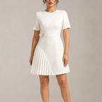 Women's white dress close-up — chic — Merelin Pleated Dress for every occasion — Oscar Blackwood