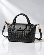 Women's black woven handbag close-up — everyday — Marguerite Woven Crossbody Handbag — Oscar Blackwood