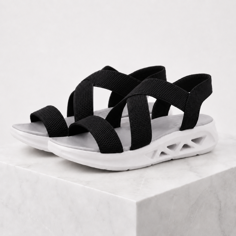 Women's black geometric sandals alternate angle — versatile — Florence Orthopedic Sandals — Oscar Blackwood