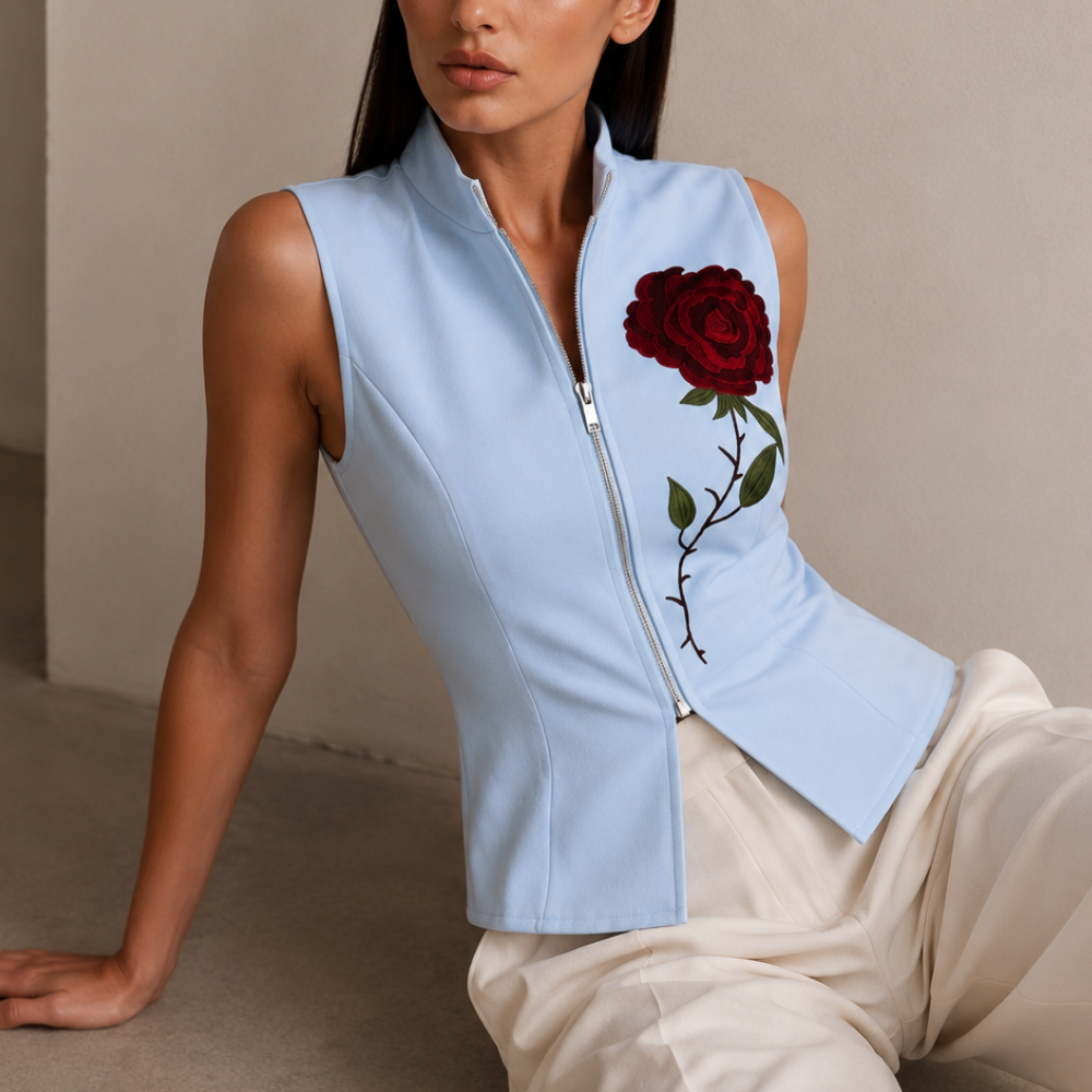 Women's floral rosalia side view — versatile — Rosalia Zipper Vest — Oscar Blackwood
