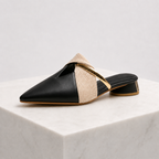 Women's black leather sandals color detail — versatile — Evelyn Pointed Toe Mules — Oscar Blackwood