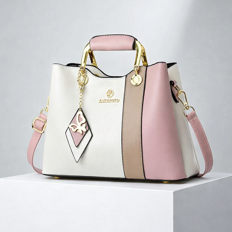 Women's pink-white leather handbag back view — everyday — Janenovo Butterfly Handbag — Oscar Blackwood