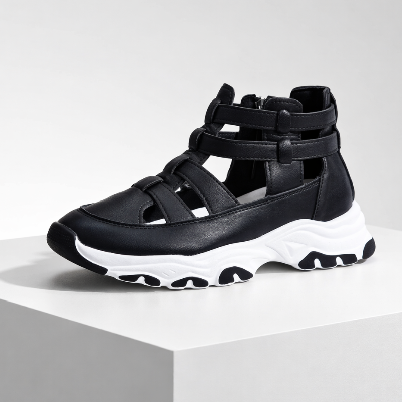 Women's black sandals side view — versatile — Jade Platform Sandals — Oscar Blackwood