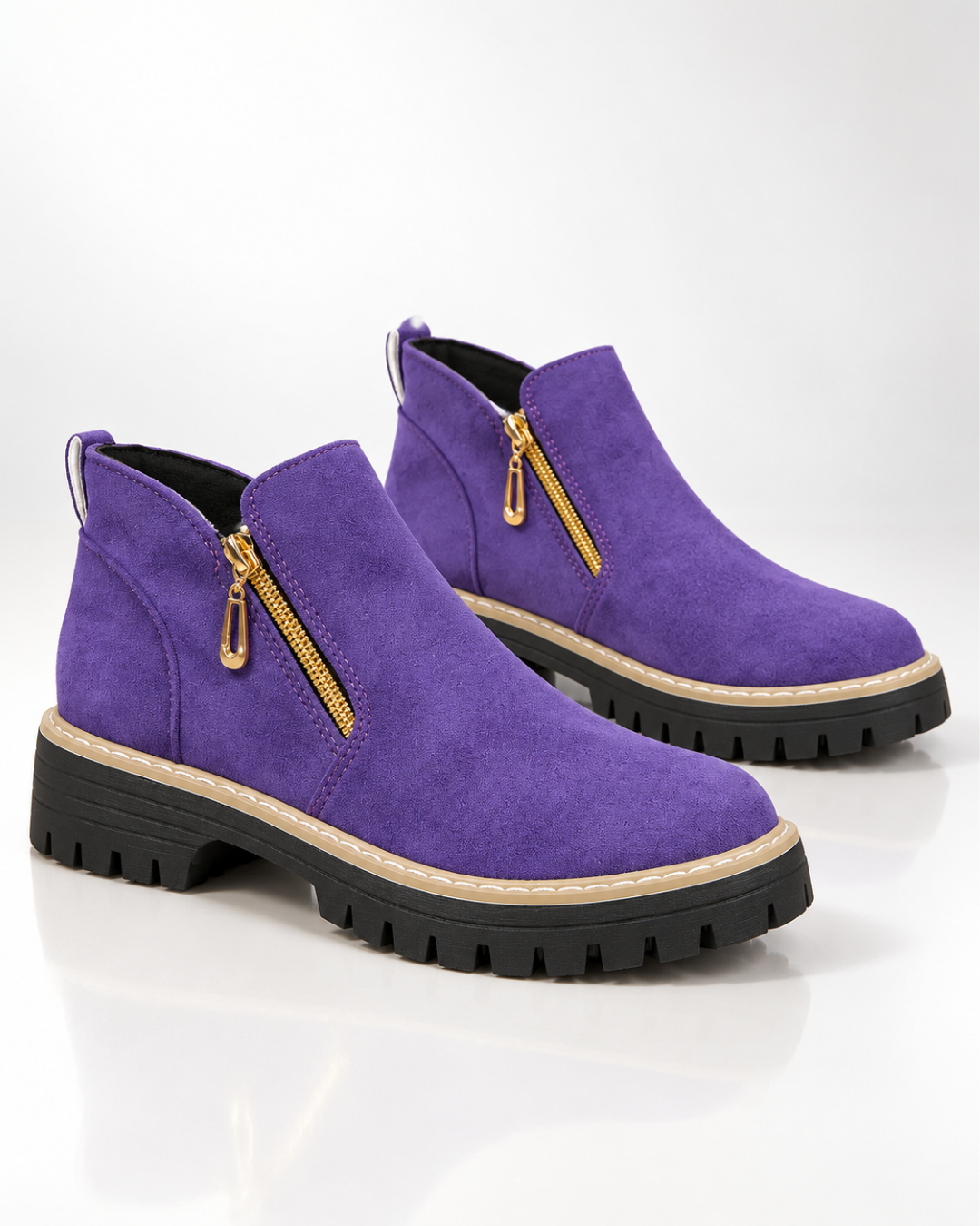 Women's purple suede boots back view — rugged — Angelina Ankle Boots — Oscar Blackwood