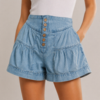 Women's light-blue cotton candice front view — summer — Candice Ruffle Shorts — Oscar Blackwood
