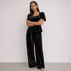 Women's blue velvet pants alternate angle — versatile — Matilda Velvet 2 Piece Set — Oscar Blackwood