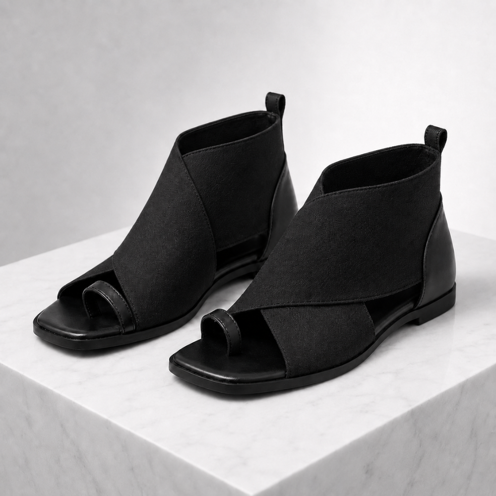 Women's black sandals detail view — summer — Maya Gladiator Sandals — Oscar Blackwood