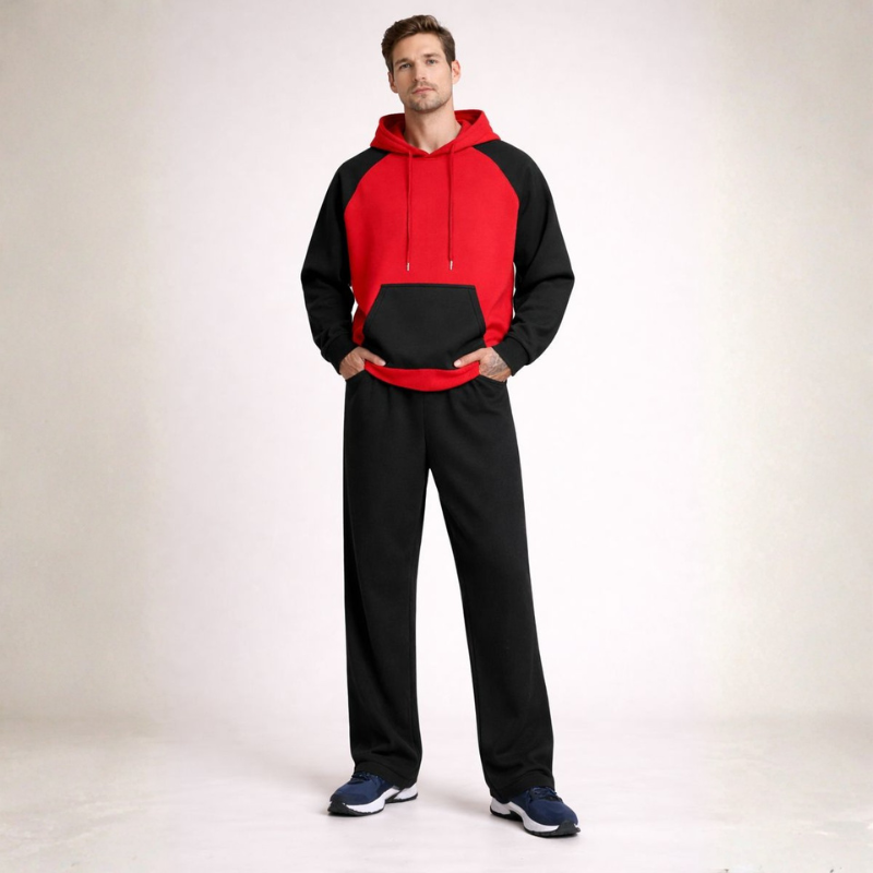 Men's red fleece pants side view — versatile — Louis Fleece 2 Piece Set — Oscar Blackwood