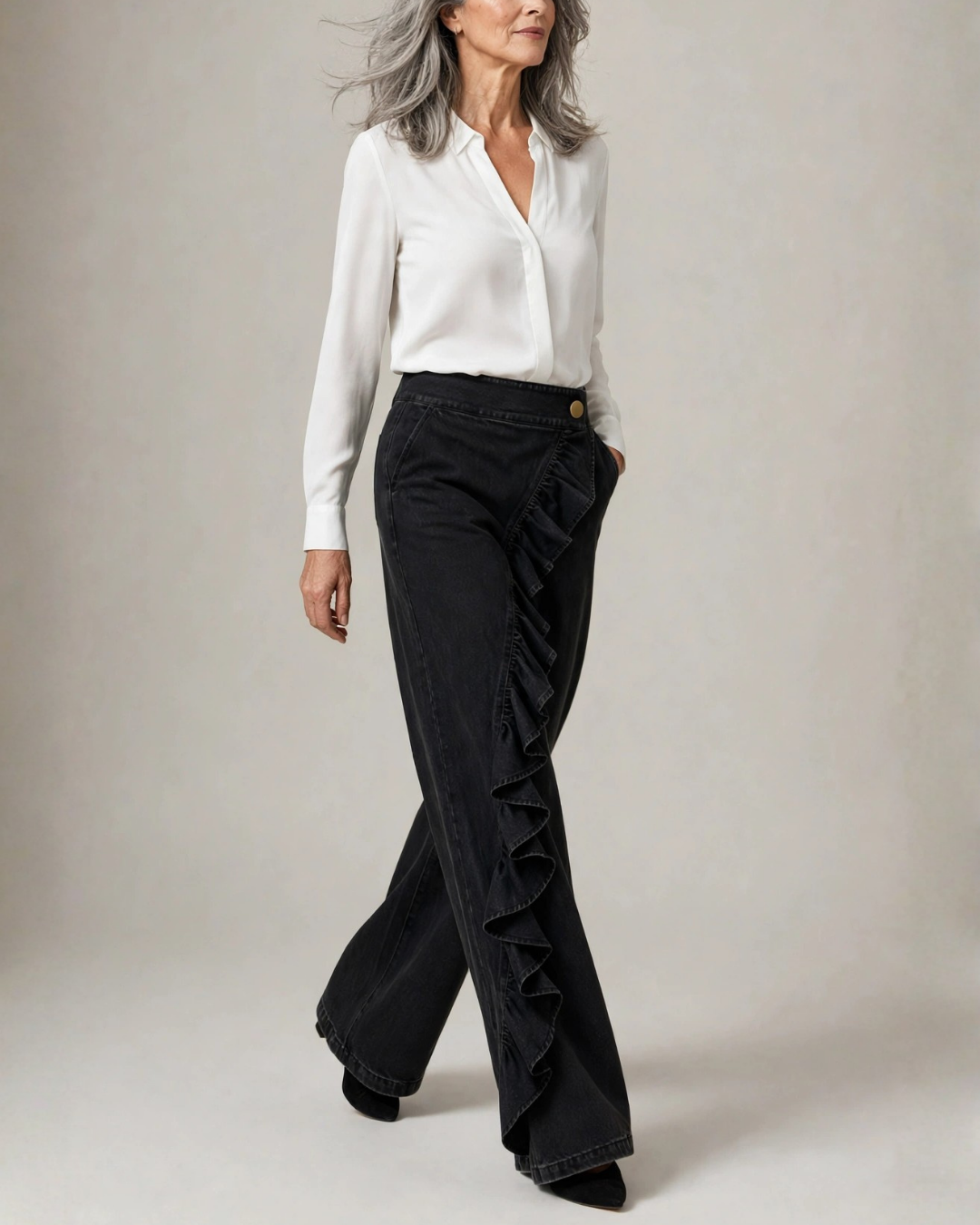 Women's denim skirt side view — chic — Lexa Denim Skirt Pants for every occasion — Oscar Blackwood