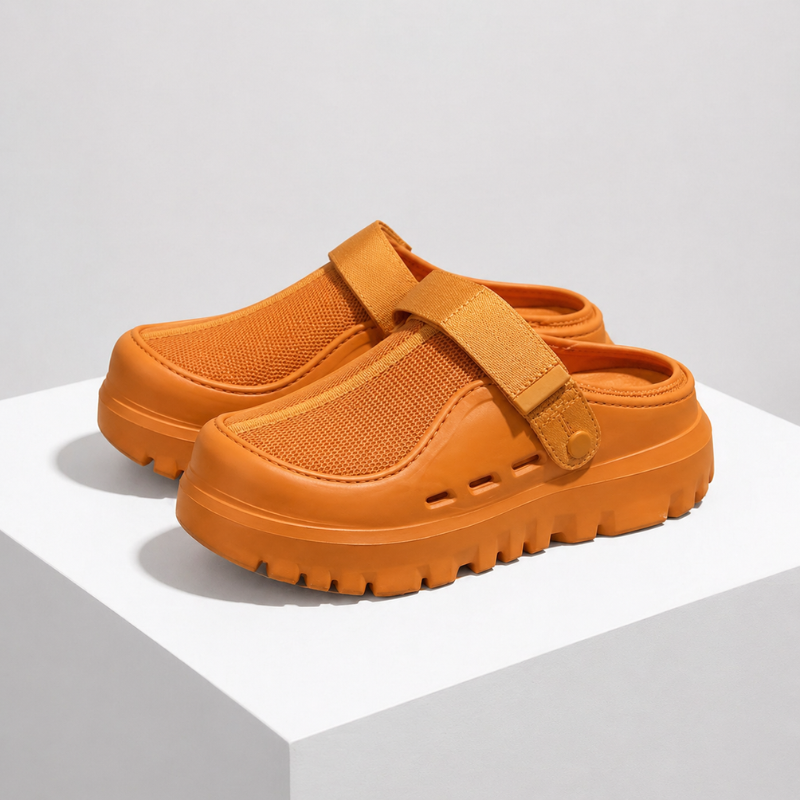 Men's orange mesh sandals detail view — versatile — Kai Mesh Sandals — Oscar Blackwood