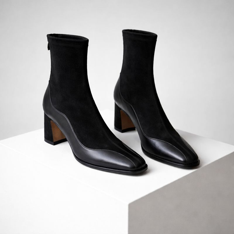 Women's black leather boots alternate angle — rugged — Taylor Square Toe Ankle Boots — Oscar Blackwood