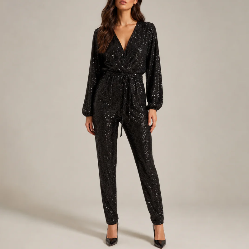 Women's black dress back view — chic — Julie Sequin Jumpsuit for every occasion — Oscar Blackwood