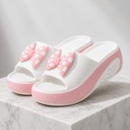 Women's pink checkered sandals styled look — versatile — Vivi Bow Platform Sandals — Oscar Blackwood
