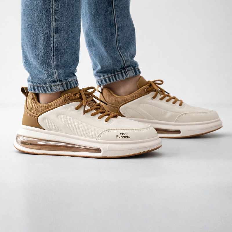 Men's beige lace sneakers back view — casual — Jee 1995 Chunky Sneakers — Oscar Blackwood
