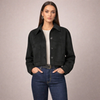 Women's black suede jacket alternate angle — outerwear — Marissa Suede Crop Jacket — Oscar Blackwood