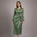 Women's green leopard dress styled look — chic — Nica Leopard Wrap Dress — Oscar Blackwood