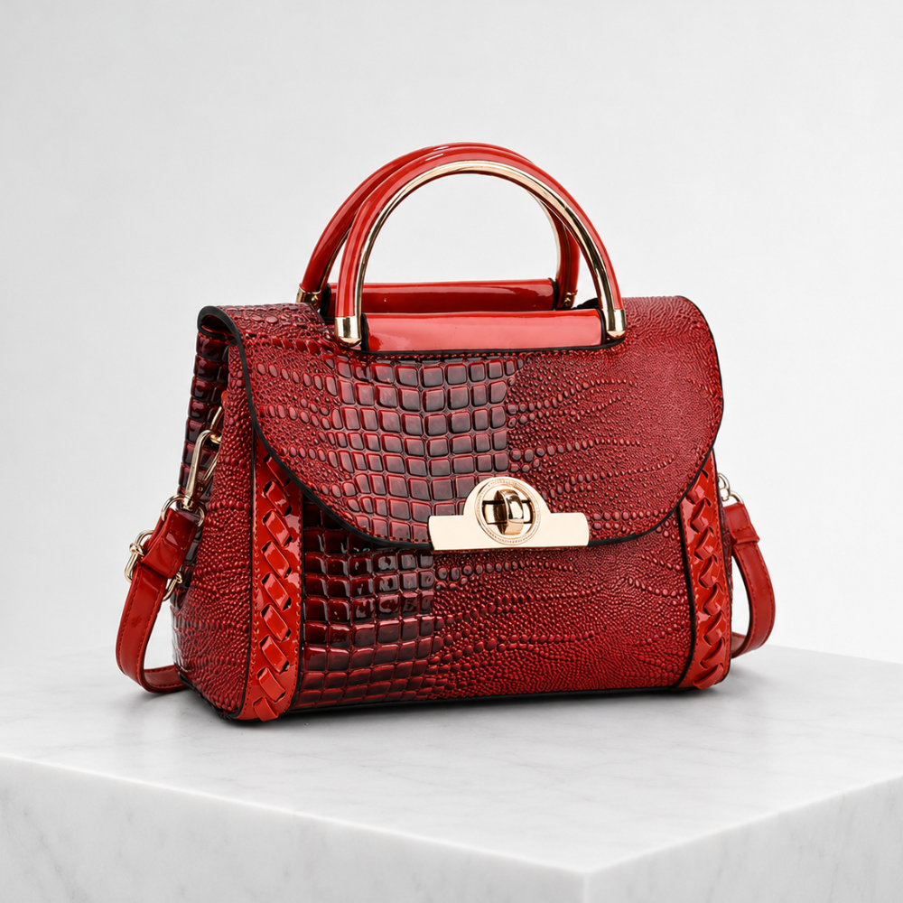Women's red handbag close-up — everyday — Valentina Croc Handbag — Oscar Blackwood