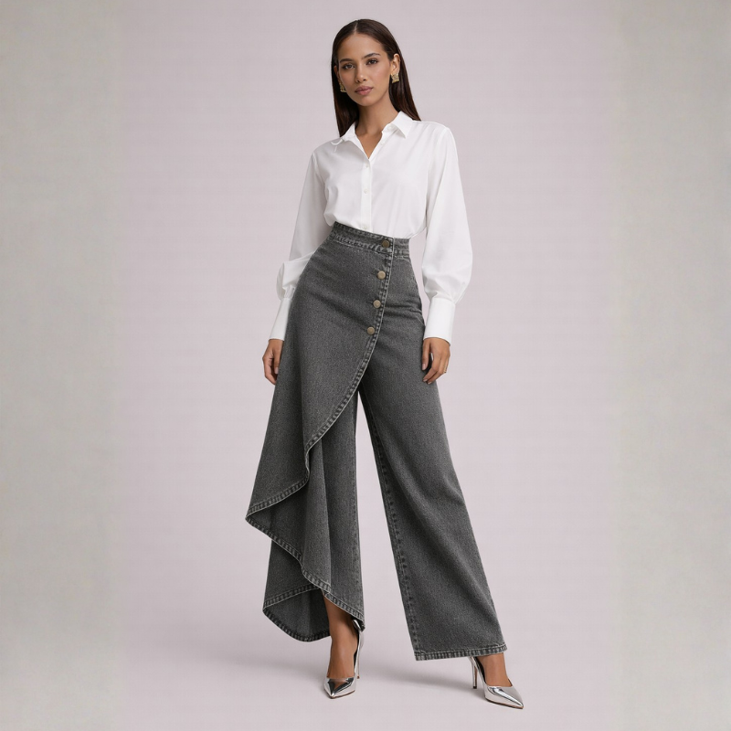 Women's gray lace skirt back view — chic — Becca Denim Skirt Pants — Oscar Blackwood