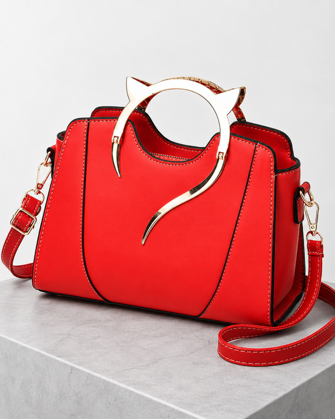 Women's leather handbag side view — everyday — Miaura Cat-Ear Handbag — Oscar Blackwood
