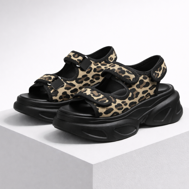 Women's leopard sandals styled look — versatile — Lizzie Chunky Sandals — Oscar Blackwood