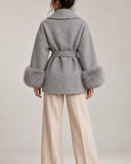 Women's jacket close-up — outerwear — Fiorella Faux Fur Sleeve Coat — Oscar Blackwood