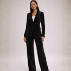 Women's black velvet pants side view — versatile — Valerie Velvet 2 Piece Set — Oscar Blackwood