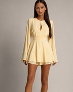 Women's yellow dress styled look — summer — Kamilla Backless Mini Dress — Oscar Blackwood