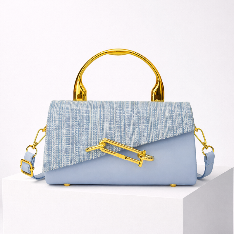 Women's white geometric handbag front view — everyday — Samira Crossbody Handbag — Oscar Blackwood