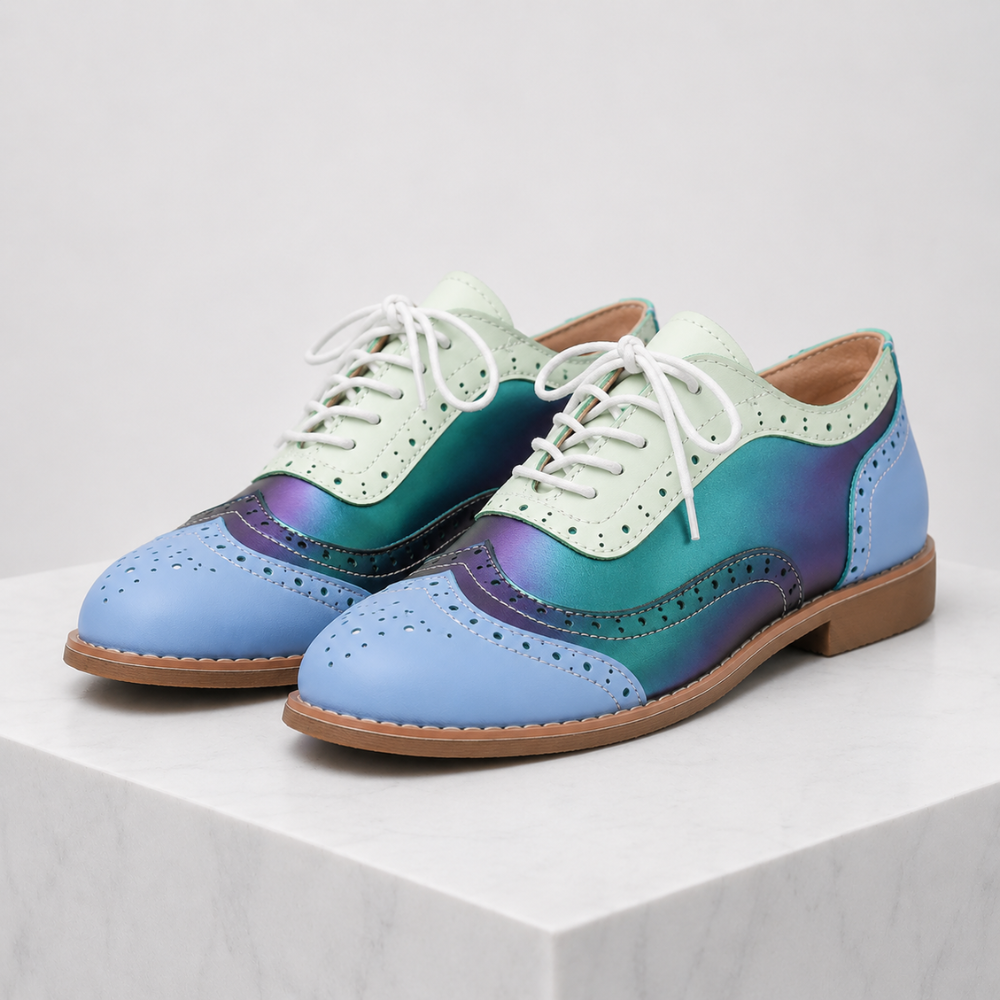 Women's blue lace shoes color detail — versatile — Betty Wingtip Oxford Shoes — Oscar Blackwood