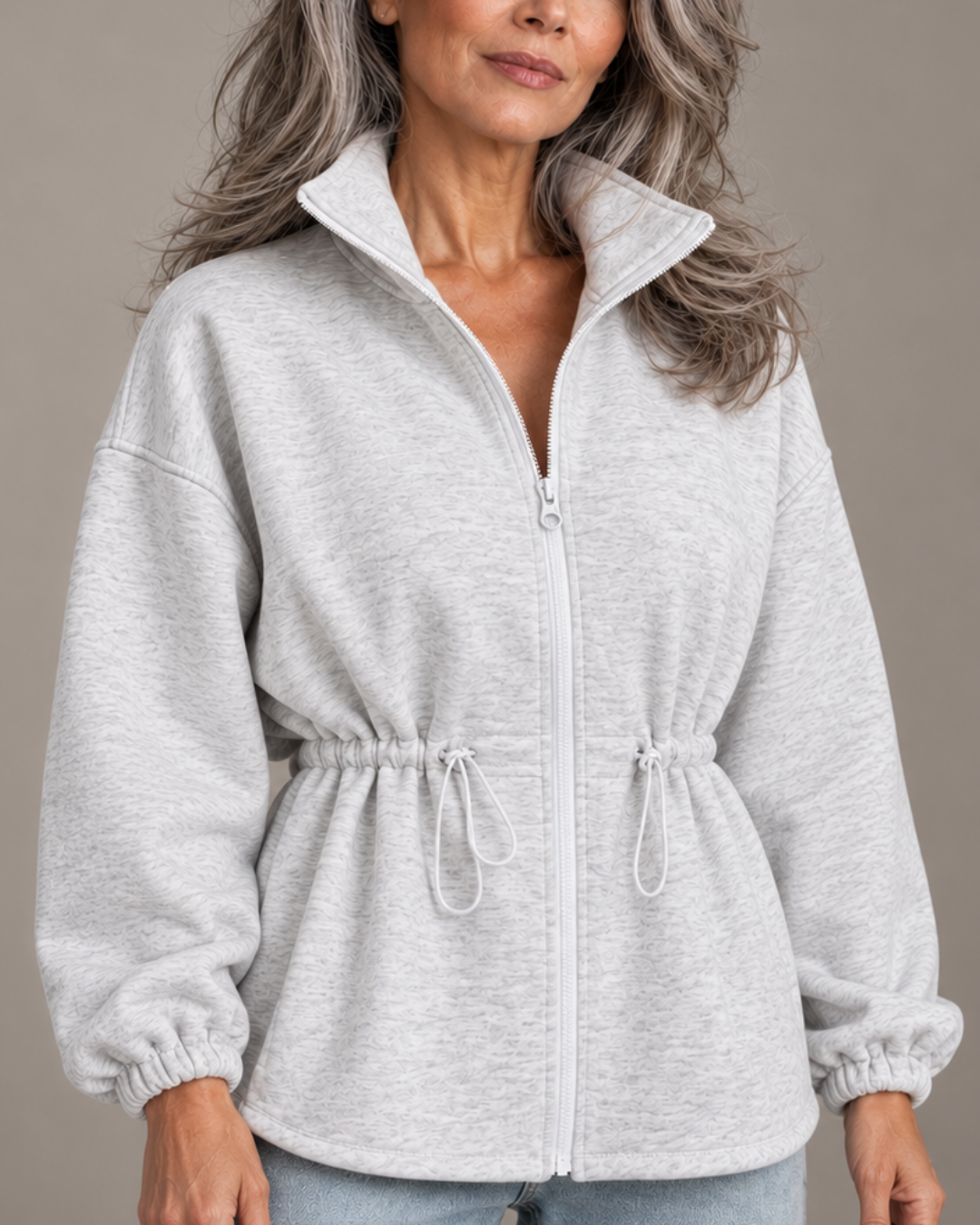 Women's gray jacket back view — outerwear — Nina Zip Sweatshirt — Oscar Blackwood