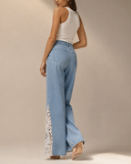 Women's lace jeans alternate angle — casual — Sabrina Rhinestone Heart Jeans — Oscar Blackwood
