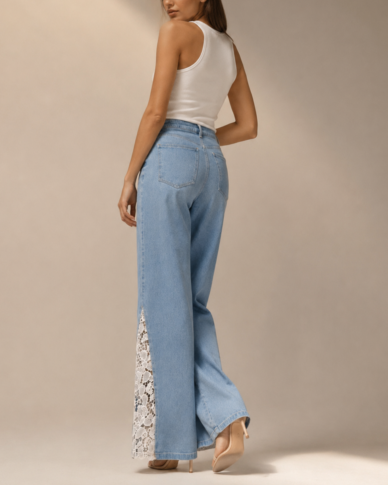 Women's lace jeans alternate angle — casual — Sabrina Rhinestone Heart Jeans — Oscar Blackwood